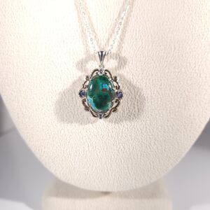 Chrysocolla and Iolite Necklace 14k YG and Sterling Silver